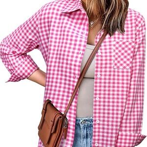 Zeagoo Pink Checkered Button Down Shirt
